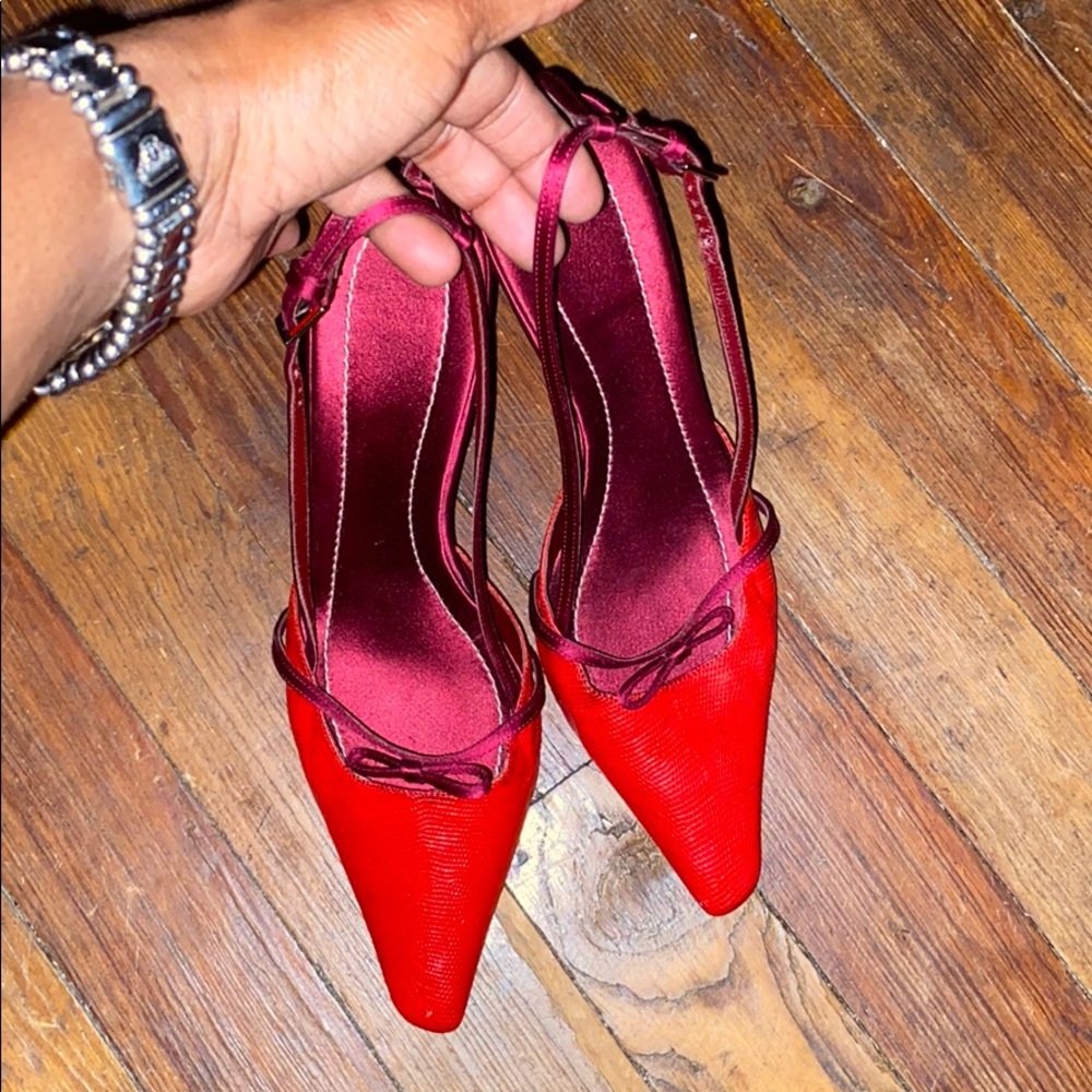 Cherry red & plums slingback Italian heels